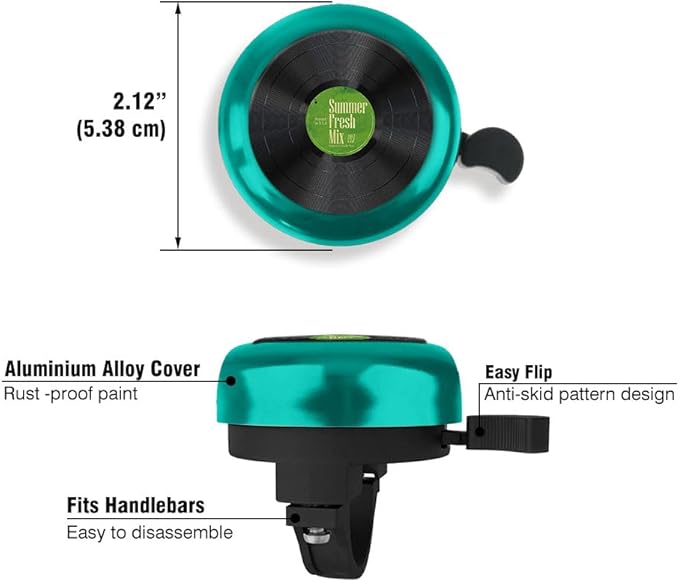 WIRESTER Green Aluminum Round Bike Bell, Classic Ring Bicycle Bell, Bike Accessories Bell Ring for Adults Kids Girls Boys