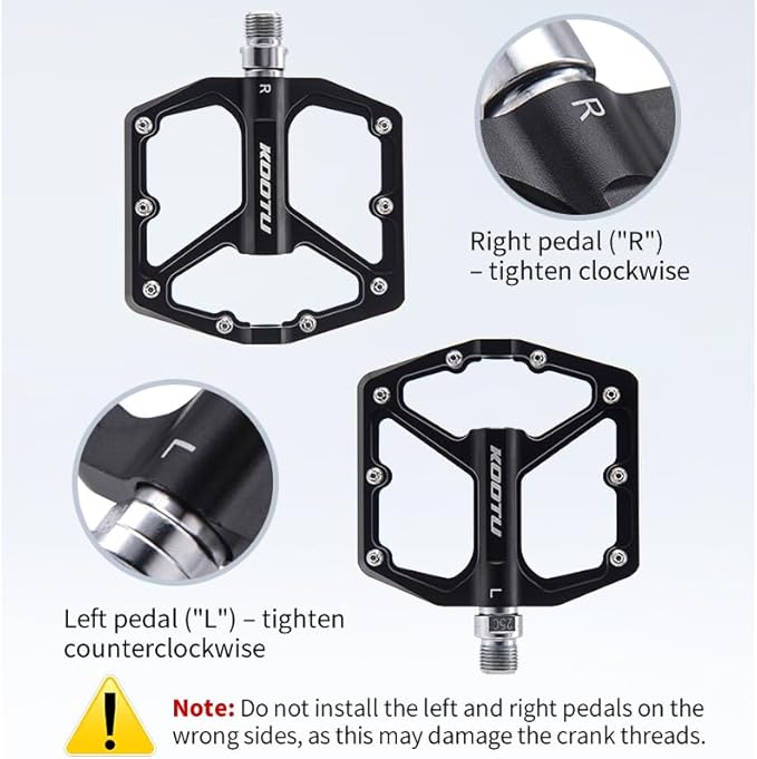 KOOTU 9/16" Bike Pedals,Flat Unicycles Bicycle Pedals, Non-Slip Aluminum Alloy Platform Cycling Pedals Sealed Bearing Pedals for MTB BMX Road Bike