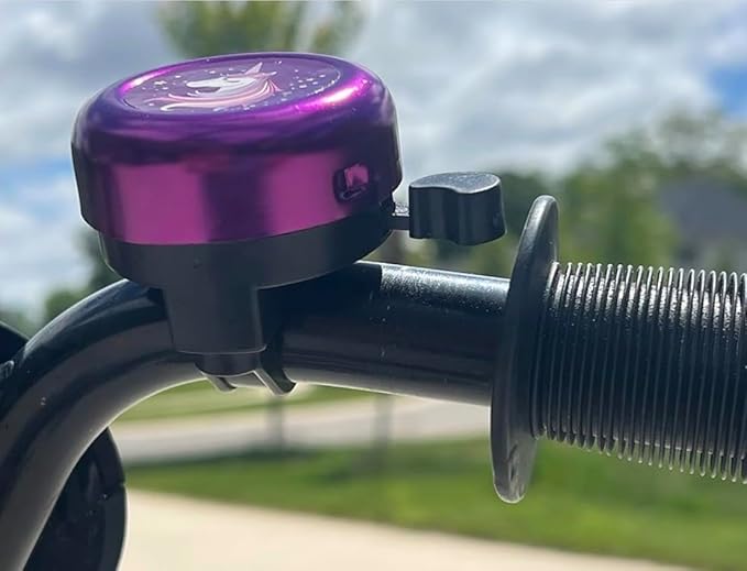 Kids Bike Bell with Streamers, Purple and Green, Unicorn and Dinosaur Theme, Bicycle Accessories