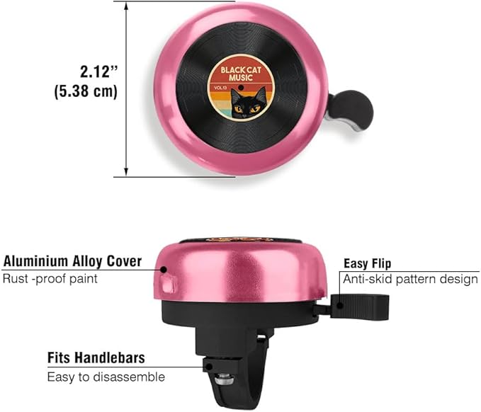 WIRESTER Pink Aluminum Round Bike Bell, Classic Ring Bicycle Bell, Bike Accessories Bell Ring for Adults Kids Girls Boys