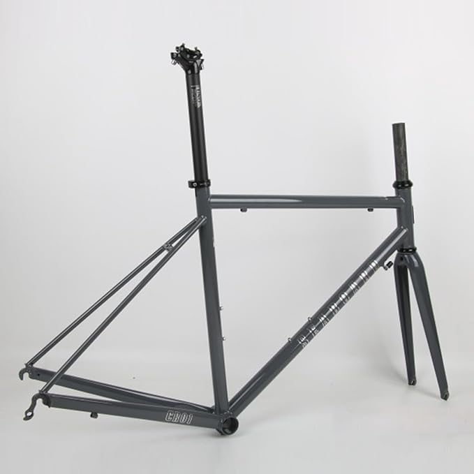 44cm 47cm 50cm 53cm 56cm Bike Frameset 700C Road Bike Frame Chrome-Molybdenum Steel C/Rim Brake Frame with Carbon Fork F100mm R130mm QR BSA BB68mm(Gray B,44cm)