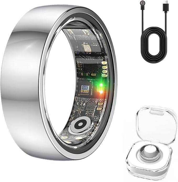Smart Ring Health Fitness Tracker with GPS Route for Men Women, Step/Heart Rate/Blood Oxygen/Blood Pressure/Sleep Monitoring for iPhone & Andriod, No App Subscription (Silver, #11)