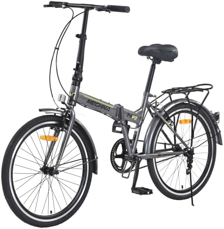 24 Inch Folding Bike for Adults with Fenders, Steel Frame Single Speed City Commuter, Dual V-Brake Portable Compact Bicycle for Men & Women