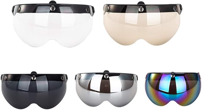 Helmet Visor Replacements,Universal 3 Snap Retro Helmet Visor Windproof Sun Shield Half Face Motorcycle Helmets Visor,Up Down Open Face Helmet Half Face Shield(Clear)