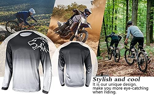 Men's Mountain Bike Shirts Long Sleeve MTB Off-Road Motocross Jersey Quick Dry&Moisture-Wicking