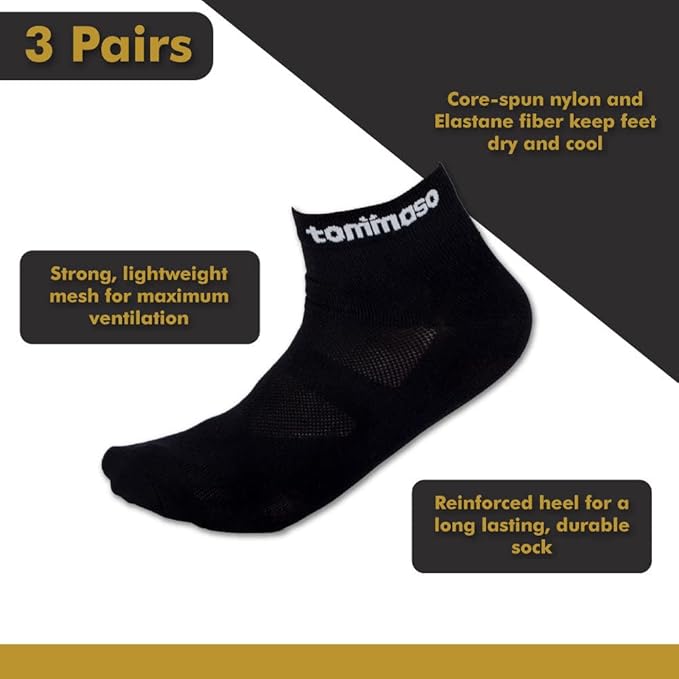 Tommaso Classic Breathable Cycling Socks for Men & Women – Quarter Ankle Compression, Anti-Blister Support