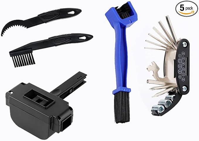 Nohumem] 5-in-1 Bike Chain Cleaner & Emergency Repair Tool Kit - Professional Bicycle Chain Scrubber, Gear Brushes, & 16-in-1 Multi-Tool - Complete Maintenance Set for Road, MTB, & E-Bikes (black)
