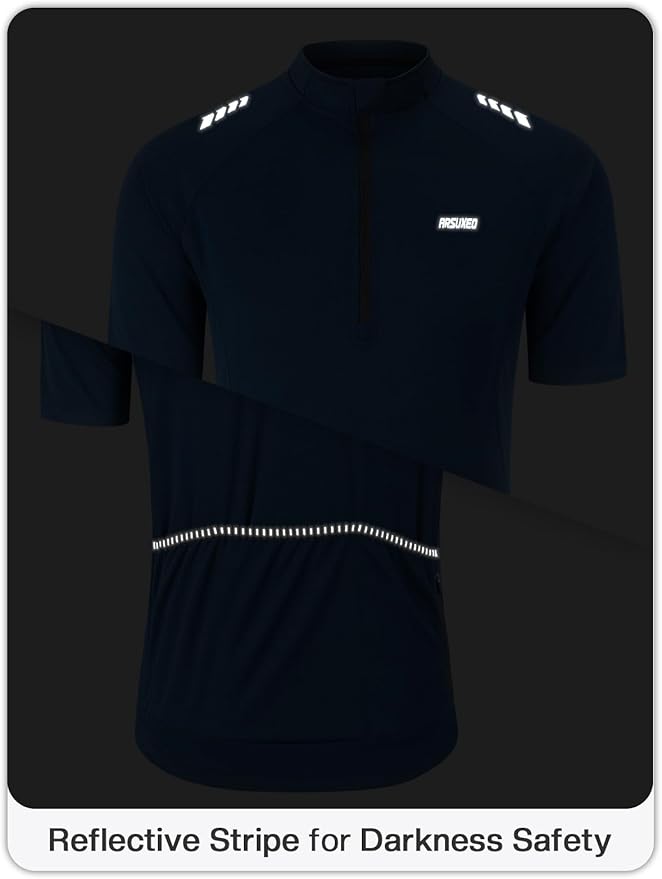 ARSUXEO 1/2 Zipper Cycling Jersey Men Short Sleeves Bike Shirts for Men Biking Bicycle Road Bike Jerseys