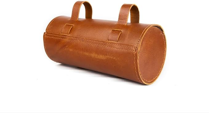 M RUFOUS Genuine Leather Under Seat Handlebar Bicycle Bag - Brown, Premium Handcrafted Bicycle Bag with Brass Buckle, Leather Bag for Cell Phone (Free Waterproof Cover)