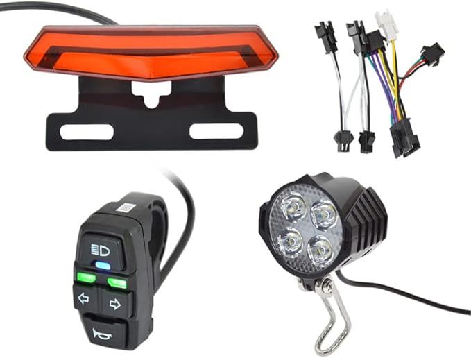 TEQIN Ebike Headlight and Tail Light Sets, 24V - 48V Front Rear Warning Lights Kit, LED Night Spotlight Cycling Modification Parts, E-Bike Headlight Turn Signal Rear Light with Switch 24-48V