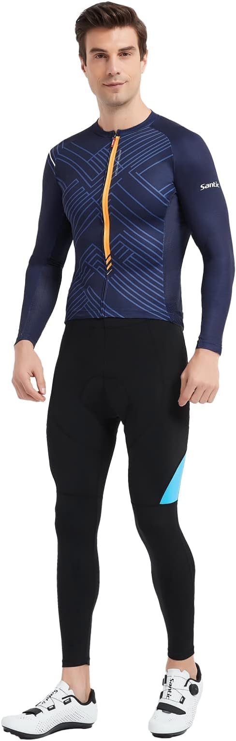 Santic Cycling Jersey Men's Long Sleeve Bike Reflective Full Zip Bicycle Shirts with Pockets