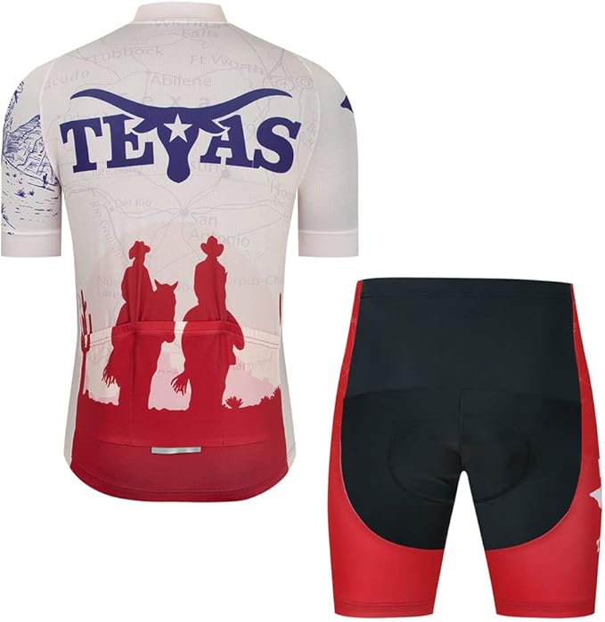 Men Cycling Jersey Set Cycle Short Sleeve Shirt and 3D Cushion Shorts Padded Suit Biking Top