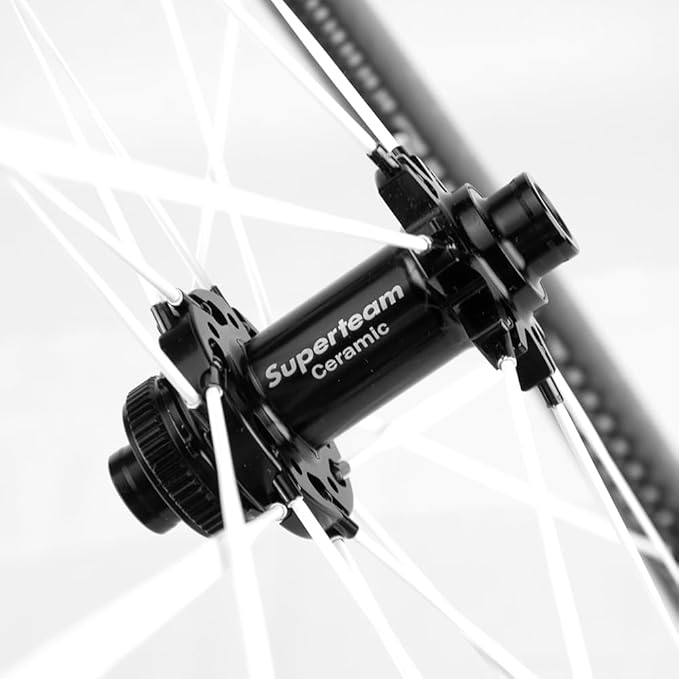 SUPERTEAM S-All Carbon EVO Road Bike Wheelset 36T Ratchet SystemDisc Brake Tubeless 700c 50mm Depth 28mm Width Center Lock Thru Axle, White Carbon Spoke Ultralight 1425g