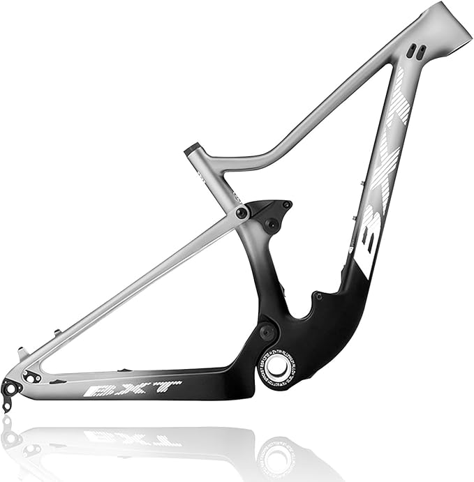 29er Full Suspension Mountain Bike Frame 16/17/19/21inch Carbon Disc Brake Bike Frame XC Soft Tail Enduro Frame Thru-Axle 12 * 142MM/Quick Release 9 * 135MM Travel 100mm(Silver,29 * 21")