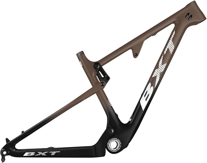 29er Carbon Fibre Mountain Bike Frame 16/17/18.5/20inch Full Suspension Frame 100mm Travel XC Soft Tail Trail Racing Bike Frame 12 * 142mm Thru-Axle/9 * 135mm QR Disc Brake(Brown,29 * 18.5")