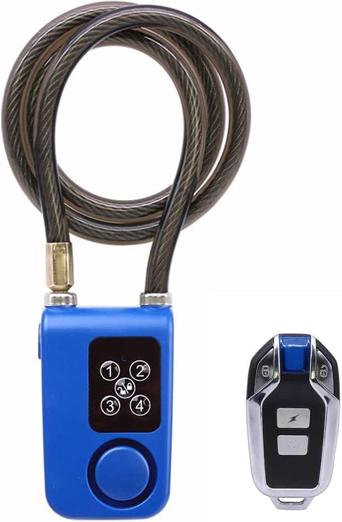 Mengshen Bike Alarm Lock, Wireless Anti-Theft Burglar for Bicycle Motorcycle Door Fence Gate Scooter Baby Stroller with 31 Inch Cable Length IP55 Waterproof Remote Control Included (Blue)