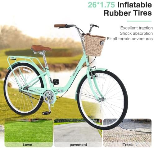 24 Inch/26 Inch Single Speed Folding Lady Bike, Durable Steel Frame,Compact Design for Easy Storage and Commuting