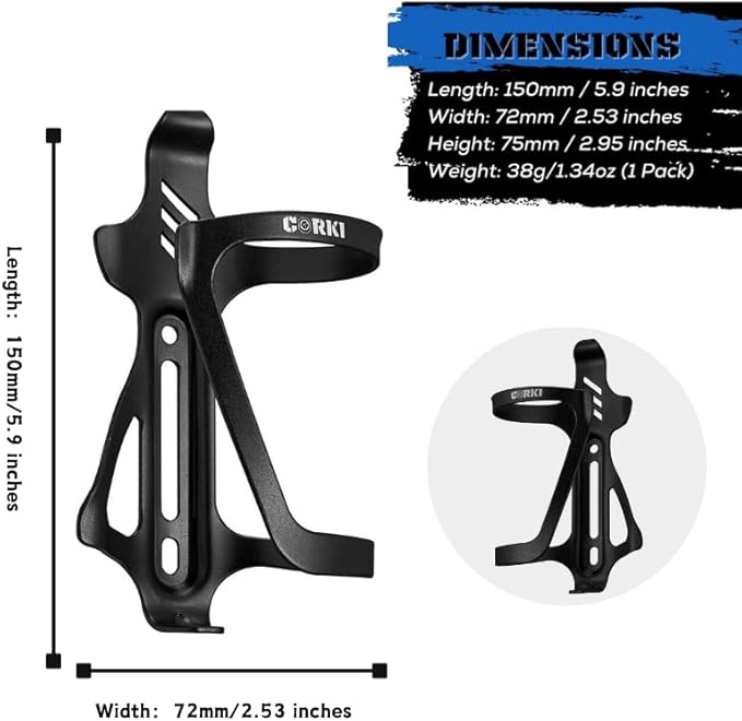 Corki Cycles Right Side Load Water Bottle Cage, Side Entry Bike Water Bottle Holder for Road & Mountain Bikes -1 Pack-Black-Aluminum Alloy