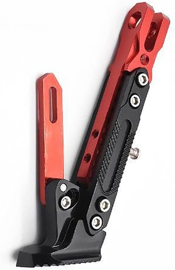 Motorcycle Universal Kickstand Adjustable CNC Aluminum Tripod Holder Kickstand Foot Side Support Stand for Motorcycle Scooter Motorbike Motocross Electric Dit Pit Bike (Red)