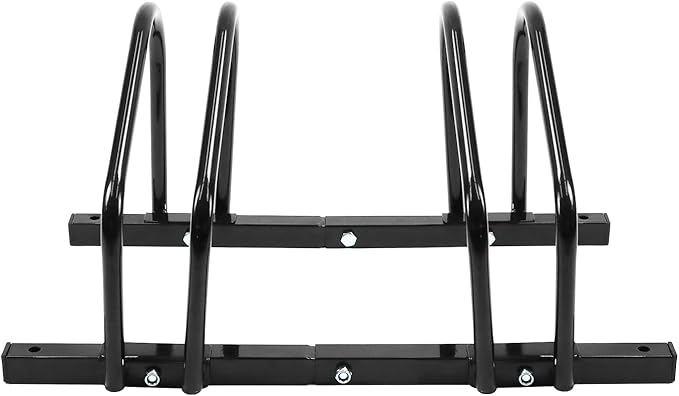 QWORK Sturdy 2-Bike Floor Stand, Powder-Coated Steel Bike Rack for Indoor/Outdoor Use, Compatibility with 22-28 Inch Wheels, Max Tire Width 2.15 Inch