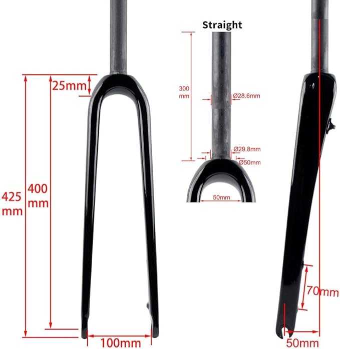 700C Gravel Fork Carbon Fiber Road Bike Rigid Fork 1-1/8'' Straight 9mm QR Disc Brake Bike Fork Lightweight(Glossy Black)