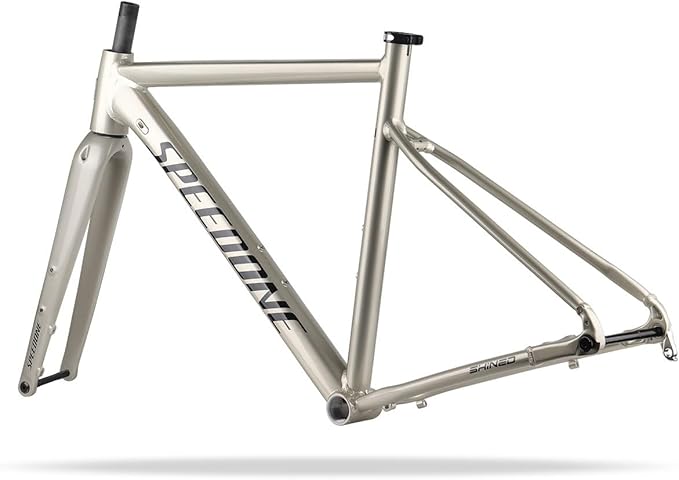 700C Racing Road Bike Frameset 48cm 50cm Aluminum Alloy Disc Brake Bike Frame Thru Axle F12*100MM R12*142MM BSA BB68mm Carbon Fibre Rigid Fork(Light Gold,50cm)