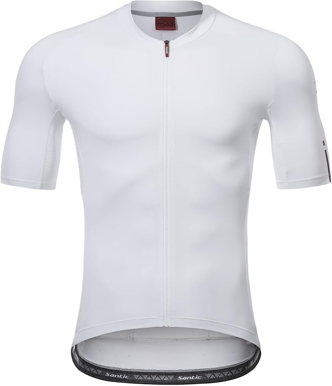 Santic Men's Cycling Jersey Short Sleeve Tops Pro Road Bike Shirt Full Zipper UPF 50+ MTB Jersey with Pockets
