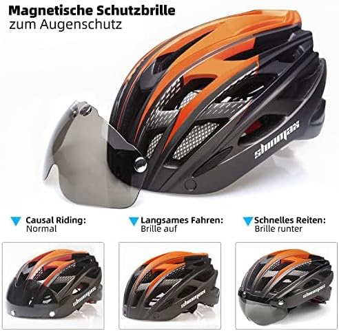 Shinmax Bike Helmet, CPSC/CPC Bike Helmet for Adult Men Women with Magnetic Goggles&Led Back Light Cycling Helmet Adjustable SM-T69