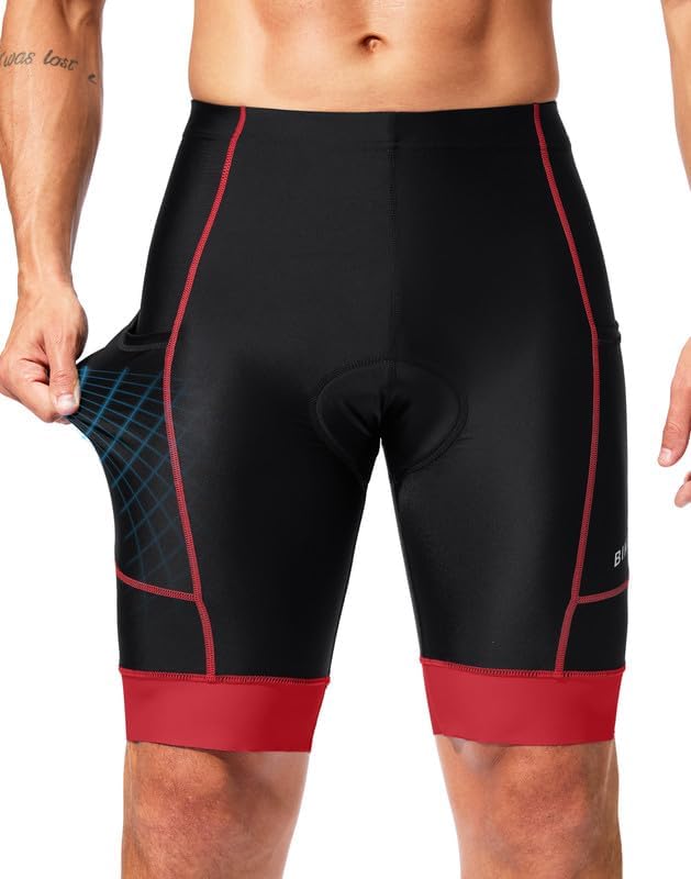 Bikewa Padded Bike Shorts for Men 4D Cycling Road Riding Biking Padding Bicycle Shorts with Phone Pockets