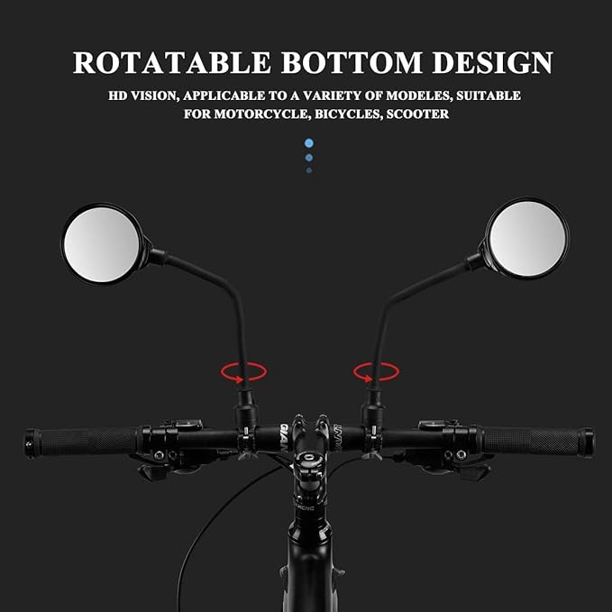 ROCKBROS Bike Mirror Handlebar Mount 360°Rotatable Adjustable Bicycle Rear View Mirror HD Wide Angle Clear Acrylic Convex Safe Bike Mirror for Mountain Road Bike Electric Motorcycle