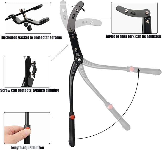 Adjustable Aluminium Alloy Bicycle Kickstand - Fit for 22-24-26-28 inch Mountain/Road/BMX/MTB Bike (Three-support)