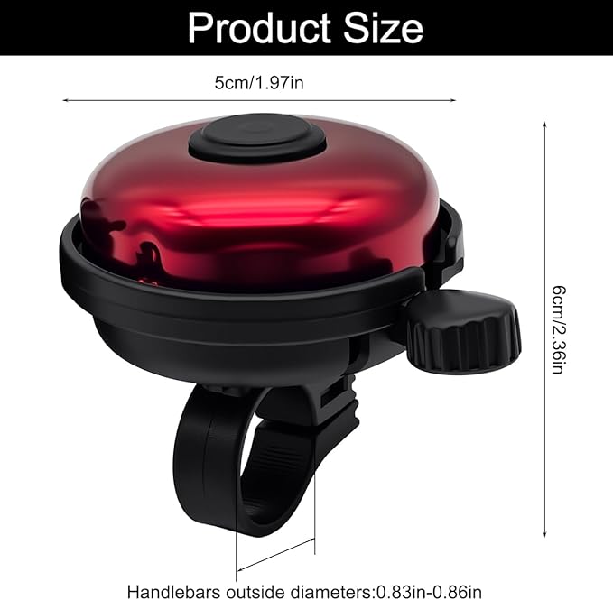 Classic Bike Bell for Adults, Aluminum Bicycle Bell, Loud Crisp Clear Sound Bicycle Horn Bike Accessories for Adult Bikes, Easy Installation, Use for Mountain Road and Commuter Safety