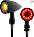 Rear Motorcycle LED Turn Signals with Integrated Brake Stop Light, 3-in-1 Running & Blinker Lamps Indicators for Cruiser Chopper Bobber Street Bike (Black-Red and Amber Light)