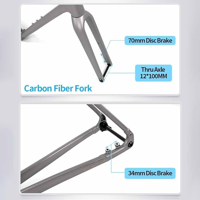700C Gravel Road Bike Frameset 45cm 48cm 51cm 54cm Aluminum Alloy Disc Brake Frame F12*100MM R12*142mm Thru-Axle Frame with Carbon Fiber Fork BSA BB68mm XC/ATV(Gray,51cm)