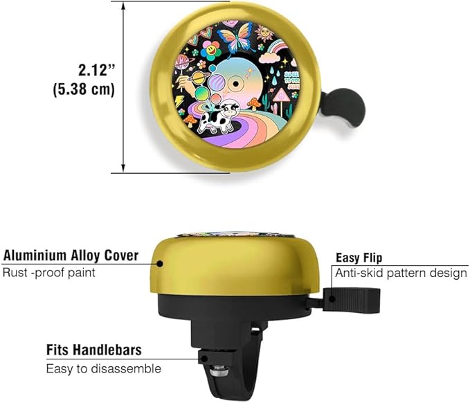 WIRESTER Gold Aluminum Round Bike Bell, Classic Ring Bicycle Bell, Bike Accessories Bell Ring for Adults Kids Girls Boys