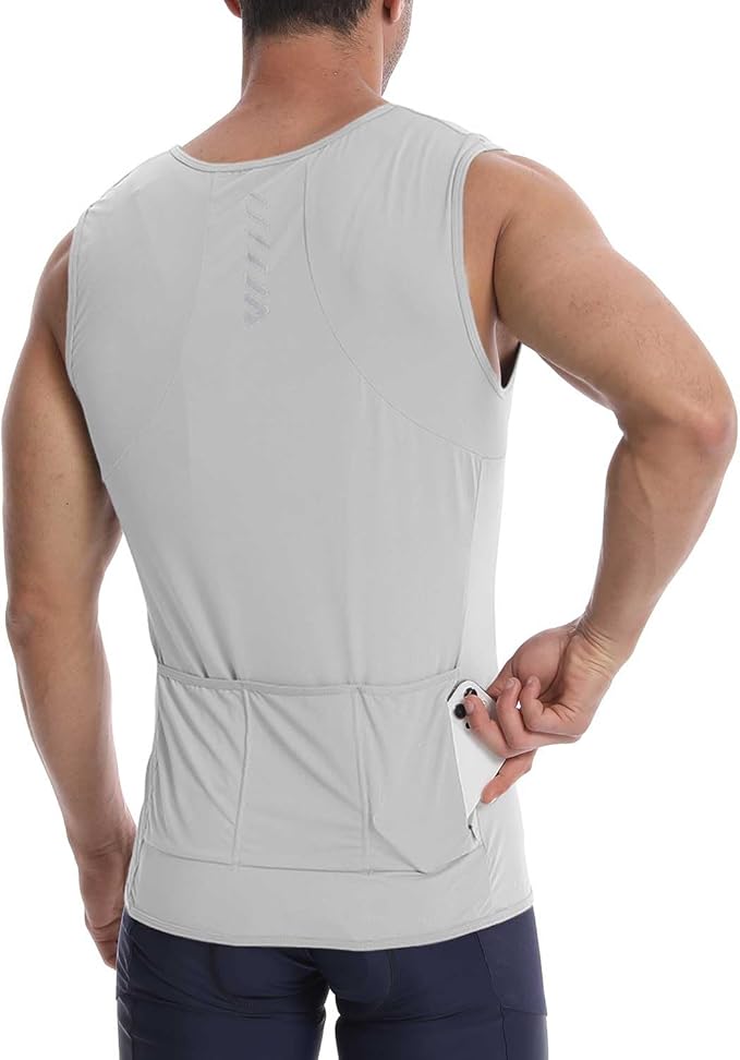 Lo.gas Sleeveless Cycling Jersey Men, Biking Base Layer Breathable and Lightweight with Back Pocket Sports Vest