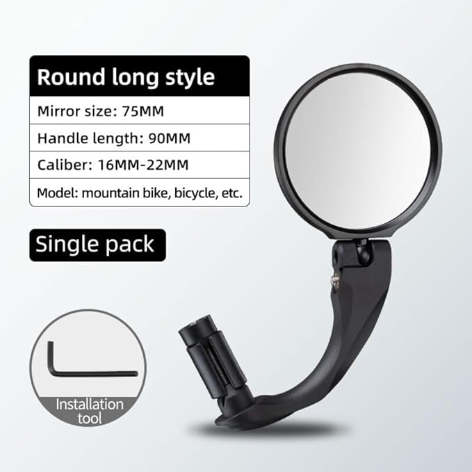 ROCKBROS Handlebar Bike Mirror, 360°Adjustable Safety Bicycle Rear View Mirror, Scratch Resistant Glass Lens Mirror(Long)