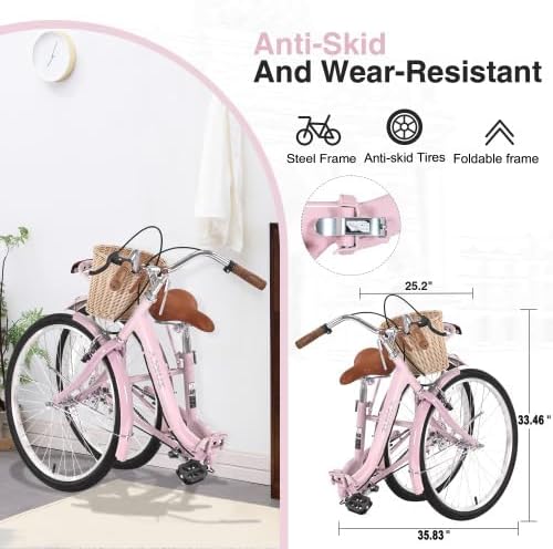 24 Inch/26 Inch Single Speed Folding Lady Bike, Durable Steel Frame,Compact Design for Easy Storage and Commuting