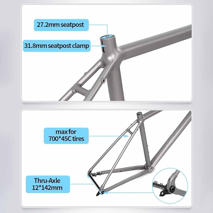 700C Gravel Road Bike Frameset 45cm 48cm 51cm 54cm Aluminum Alloy Disc Brake Frame F12*100MM R12*142mm Thru-Axle Frame with Carbon Fiber Fork BSA BB68mm XC/ATV(Green,54cm)