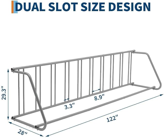 Professional-Grade 10-Bicycle Floor Rack | 122" Industrial Steel Grid Parking Stand for High-Capacity Garage, Yard & Event Storage | Heavy-Duty Freestanding Floor Bike Rack System