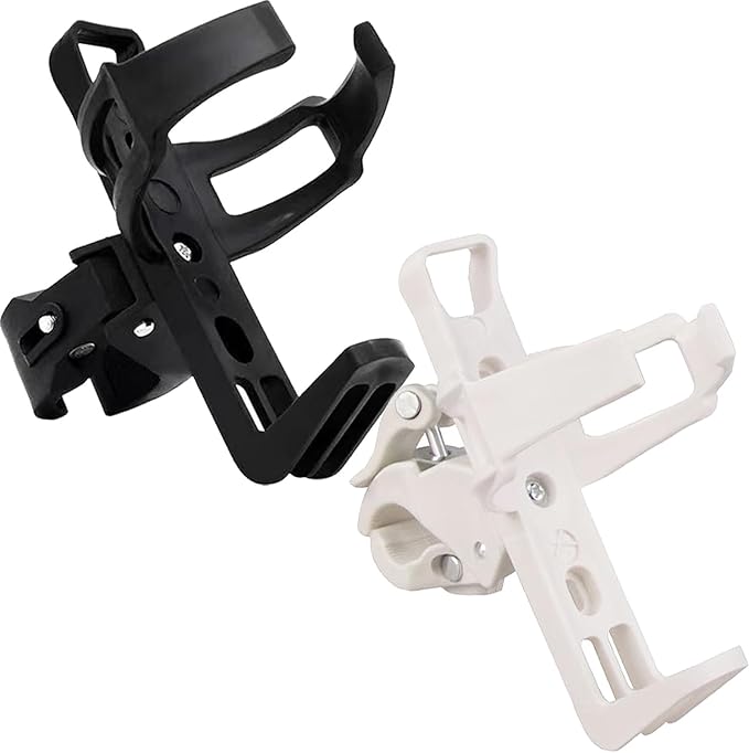 2 Pack Bike Bottle Holder, Universal Bicycle Water Bottle Cage Holder, Water Cup Holder for Bike Stroller Walker Adjustable Mountain Bike Drink Cup with 360 Degree Rotating for Cycling MTB Black+white