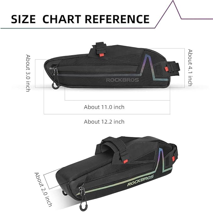 ROCKBROS Bike Frame Bag Bike Triangle Bag Water Resistant Bicycle Under Top Tube Bag Colorful Reflective 1.5L Large Capacity Bike Storage Bag for Mountain Road Bike Tools Accessories