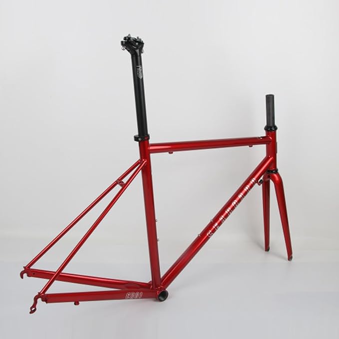 44cm 47cm 50cm 53cm 56cm Bike Frameset 700C Road Bike Frame Chrome-Molybdenum Steel C/Rim Brake Frame with Carbon Fork F100mm R130mm QR BSA BB68mm(Red,50cm)
