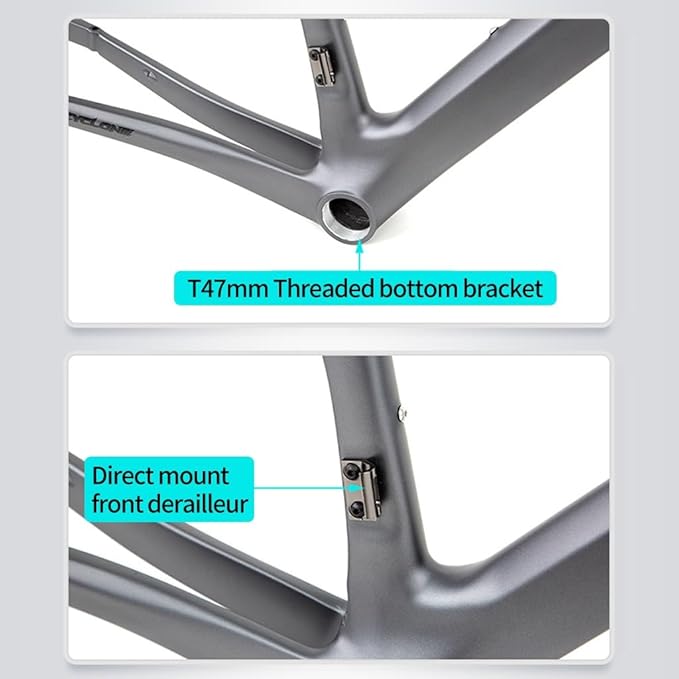 700C Road Bike Frameset 43.5/46/48/50/52/54/56CM Cyclocross Race Bike Frame Carbon Fiber Bike Frames Disc Brake Thru Axle F12×100mm R12×142mm(White,50CM)