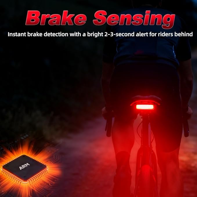 ENFITNIX XlitET Bike Tail Light,Brake Sensing,Auto On/Off,50 Lumen Ultra Bright Rear Bike Light,USB-C Rechargeable LED Bicycle Tail Lights,IPX5 Waterproof,Cycling Accessories Lights for Night Riding.