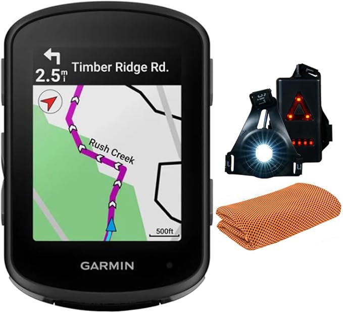 Garmin 010-02694-00 Edge 540, Compact GPS Cycling Computer, Device Only Bundle with Workout Cooling Sport Towel and Deco Essentials Wearable Commuter Front and Rear Safety Light