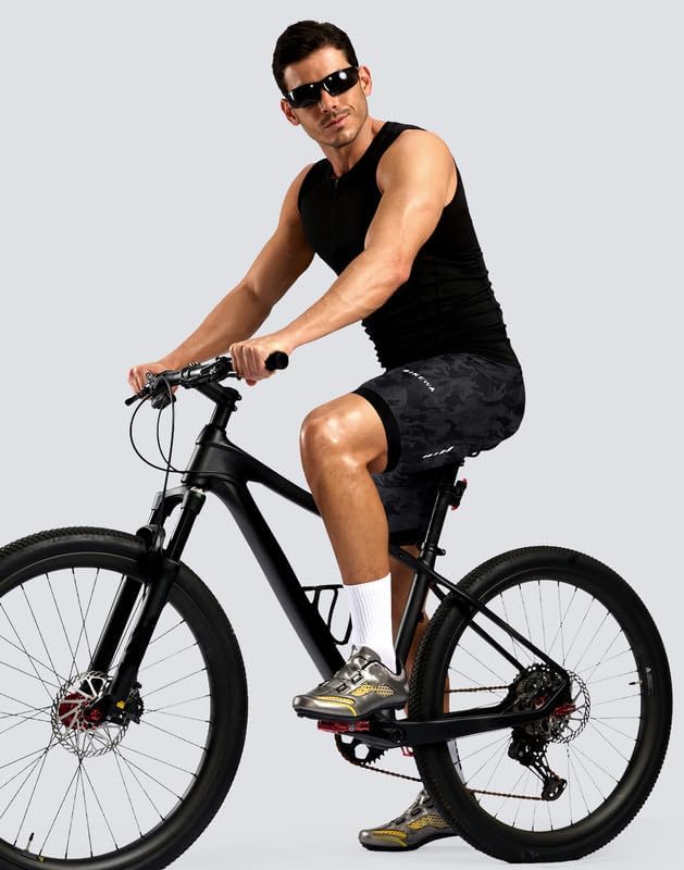 Bikewa Men's Cycling Shorts 7" 4D Padded Bike Shorts for Men Road Biking Bicycle Riding Cycle Biker Phone Pockets