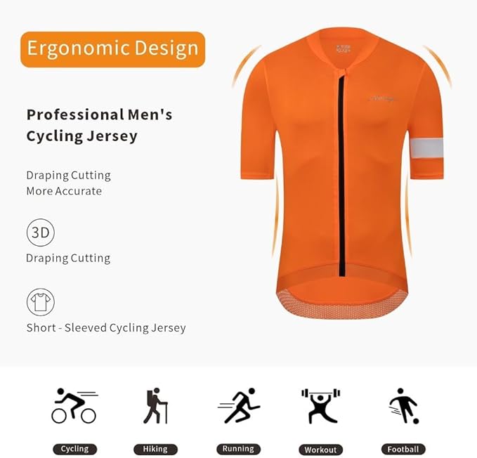 MOXILYN Men's Cycling Jerseys Road Bike Shirts Short Sleeve Full Zipper with 4 Pockets Reflective Widen Anti Slip Hem