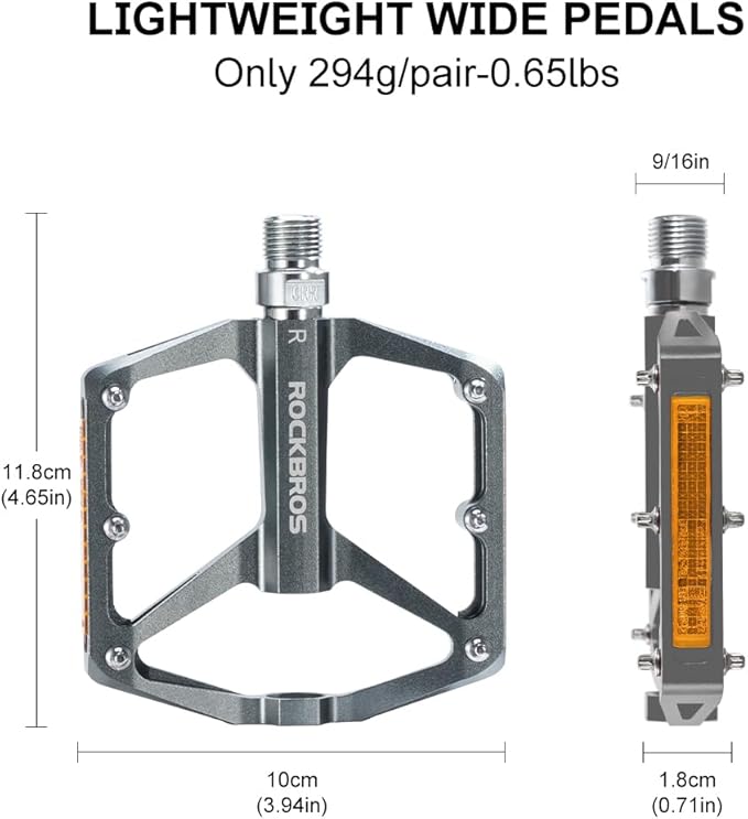 ROCKBROS Mountain Bike Pedals MTB Pedals Bicycle Flat Pedals Aluminum 9/16" Sealed Bearing Lightweight Platform for Road Mountain BMX MTB Bike