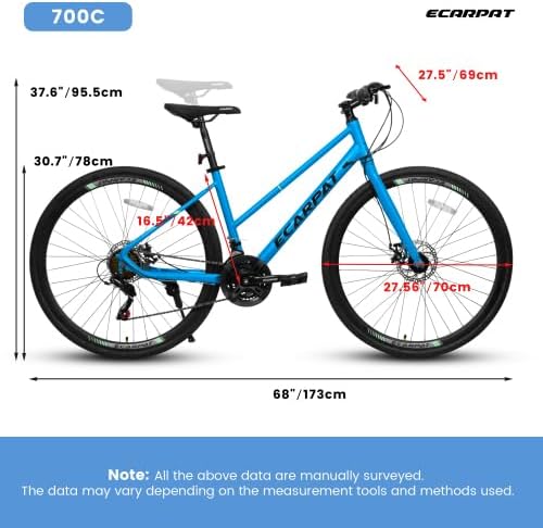 A28250 700C Road Hybrid Bike for Adult, 21-Speed Road Bike Road Bicycle Carbon Steel Frame/Dual-Disc Brakes/Multiple Colors